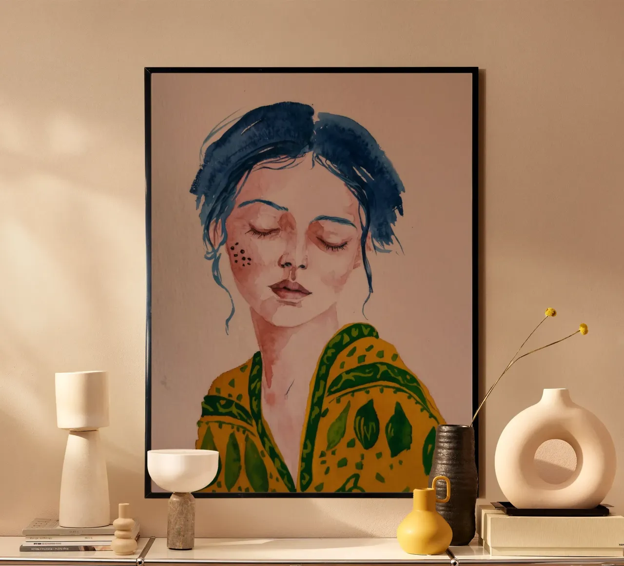 Sogno Indaco Verdure poster con telaio in legno da Vivid Reverie
