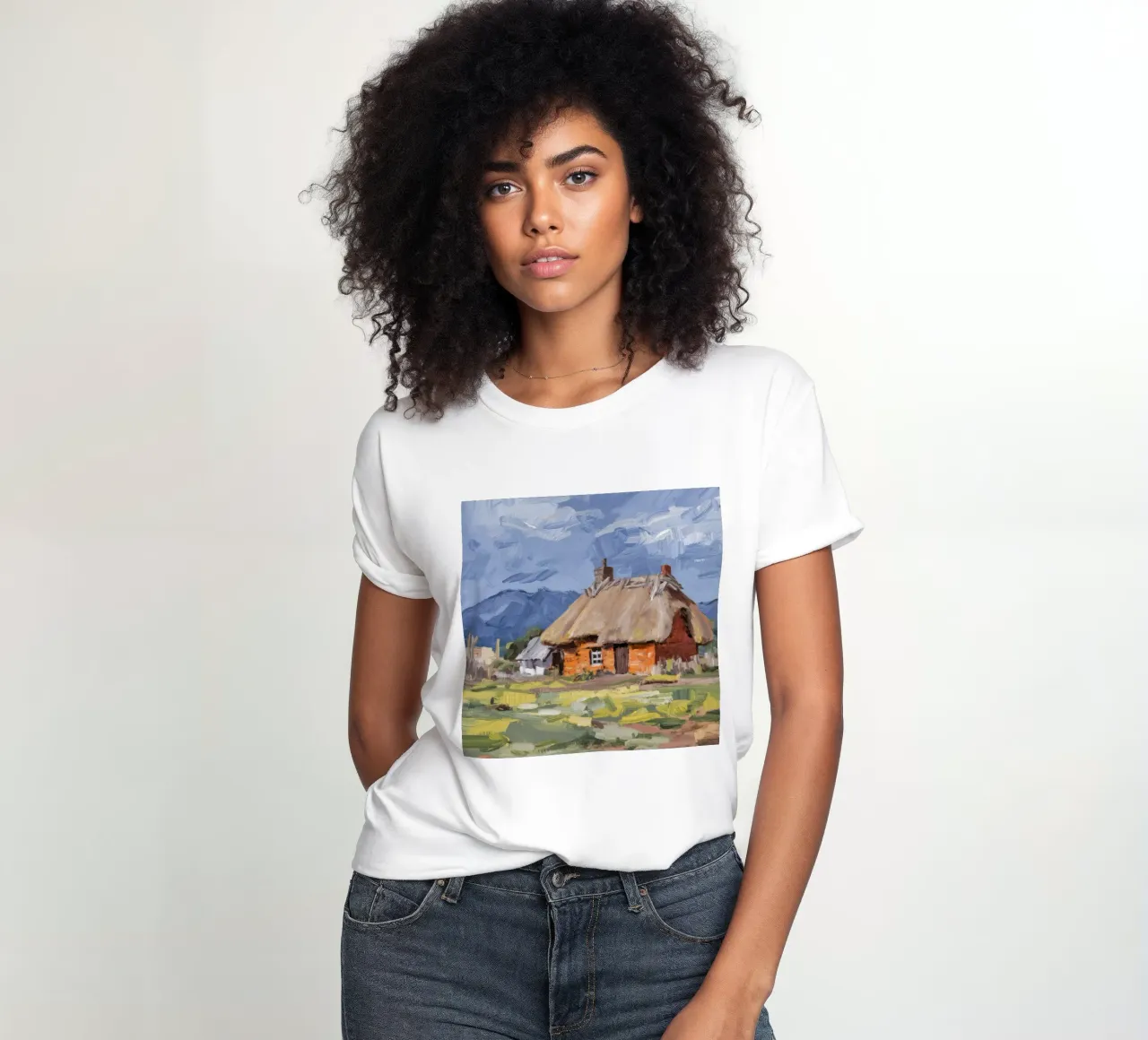 Thatched Roof Homestead women's fitted t-shirt by Radiance Landscape