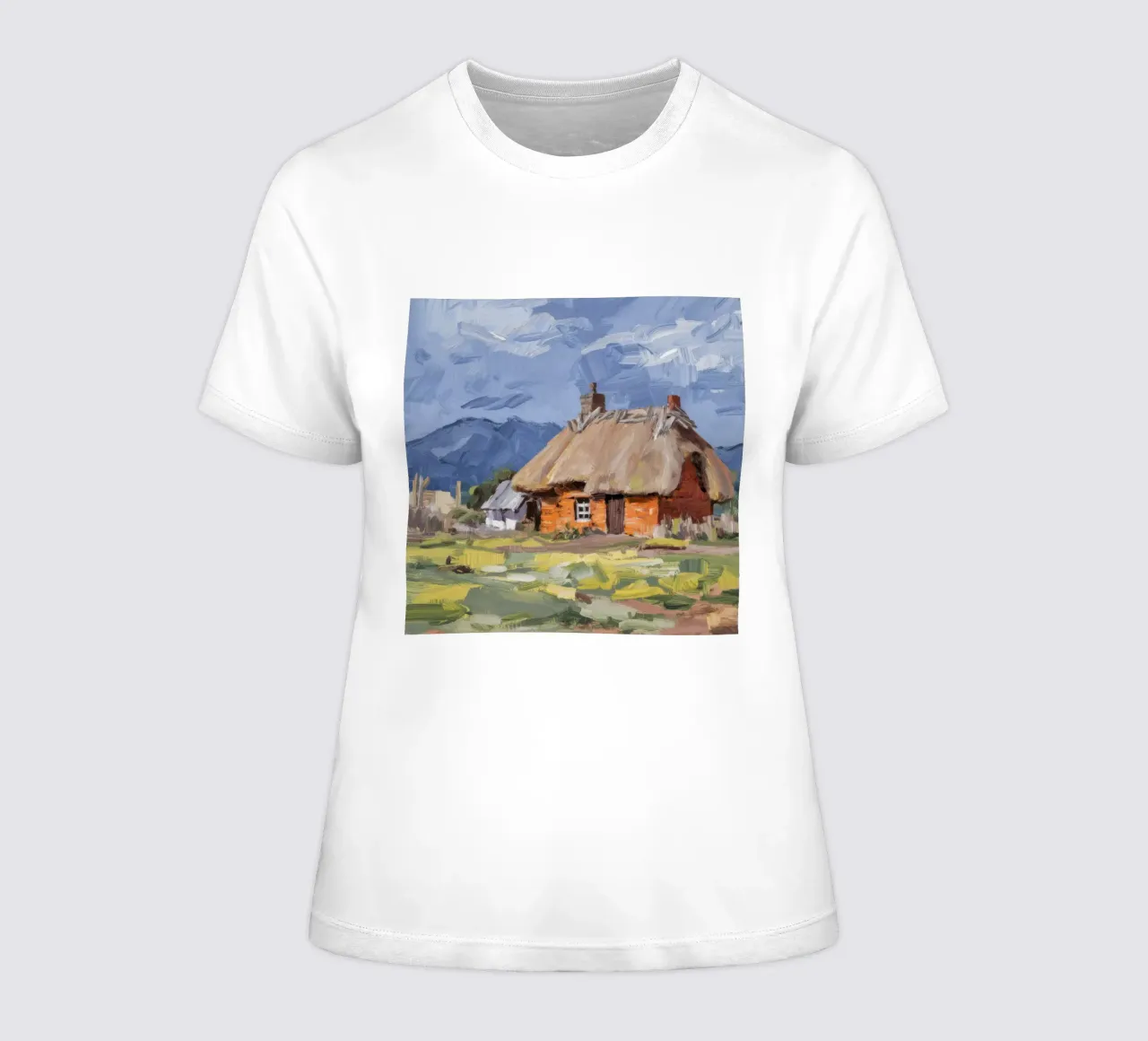 Thatched Roof Homestead women's fitted t-shirt by Radiance Landscape
