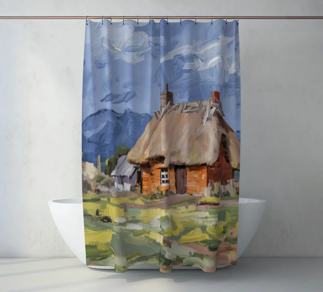 Thatched Roof Homestead shower curtain by Radiance Landscape