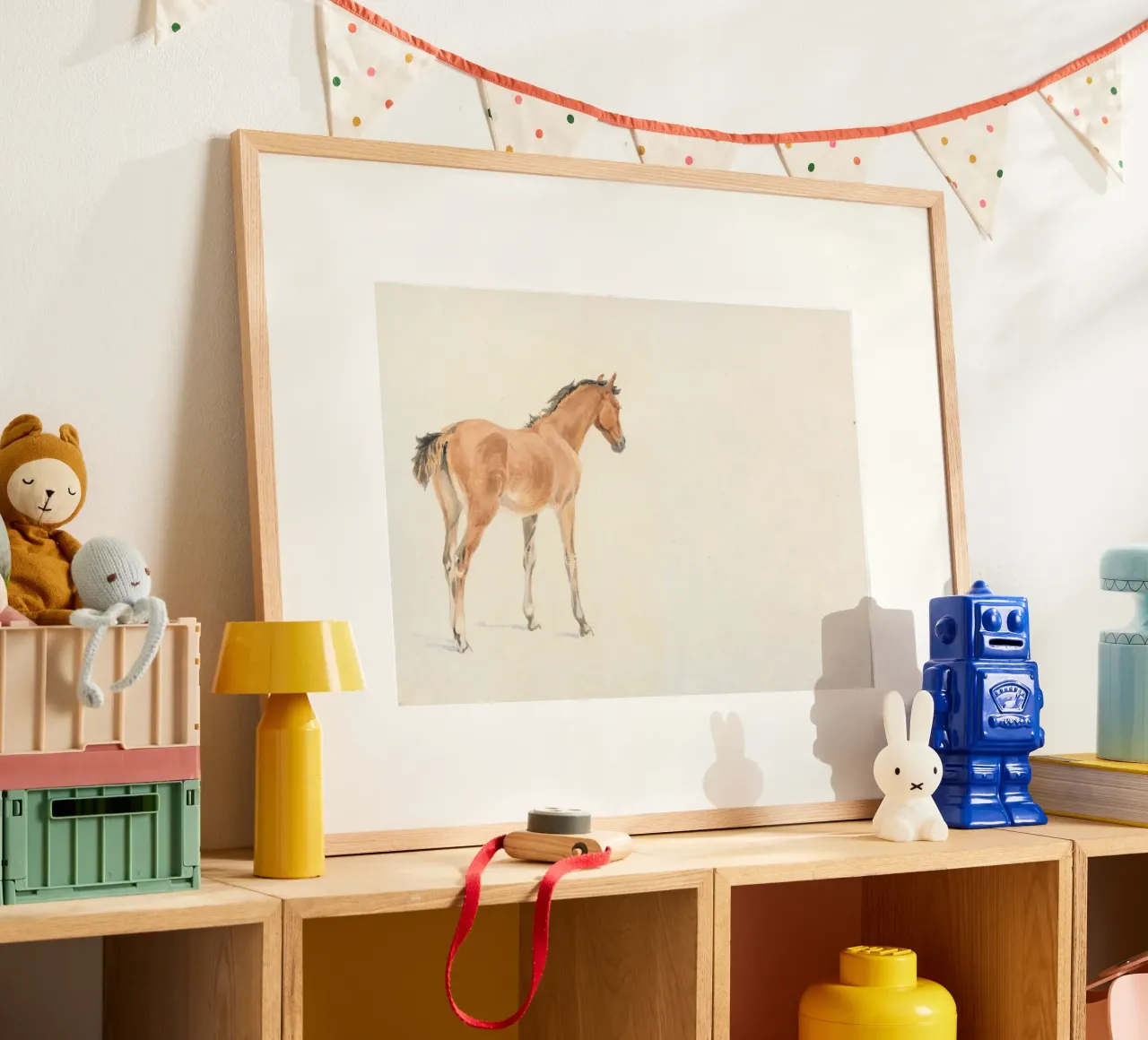 Acquerello di puledro d'epoca - Studio di animali equestri poster con telaio in legno da ClubArt
