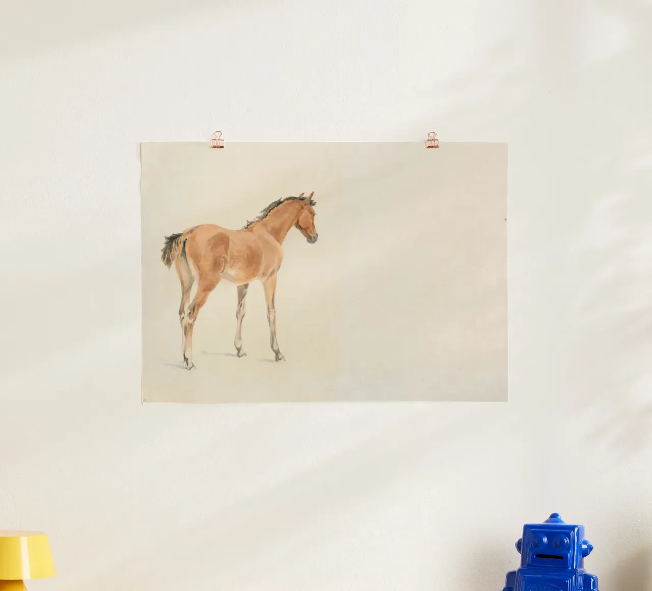 Acquerello di puledro d'epoca - Studio di animali equestri poster con telaio in legno da ClubArt