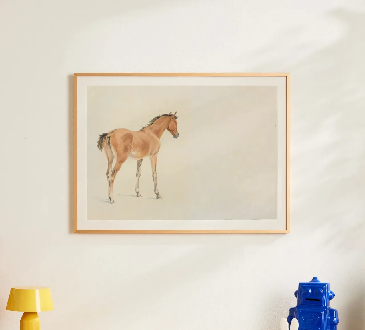 Acquerello di puledro d'epoca - Studio di animali equestri poster con telaio in legno da ClubArt