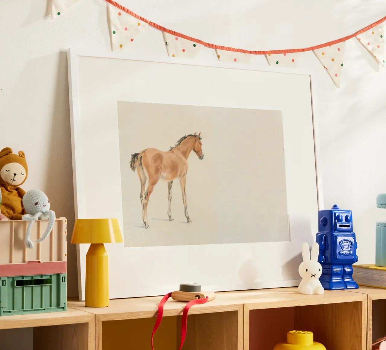 Acquerello di puledro d'epoca - Studio di animali equestri poster con telaio in legno da ClubArt