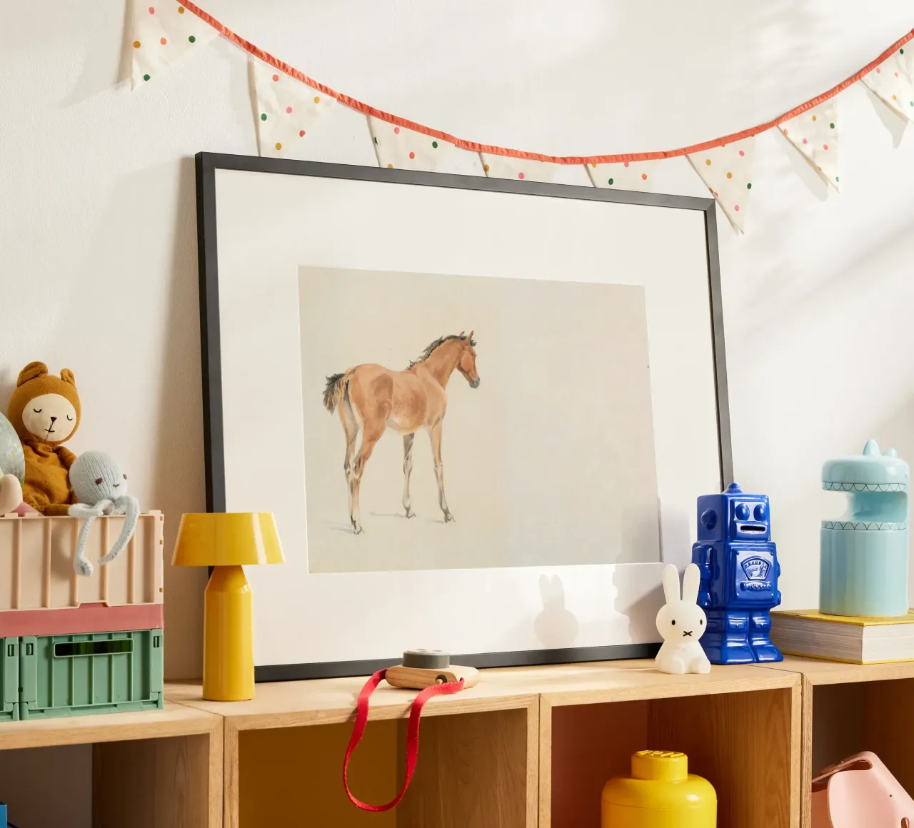 Acquerello di puledro d'epoca - Studio di animali equestri poster con telaio in legno da ClubArt