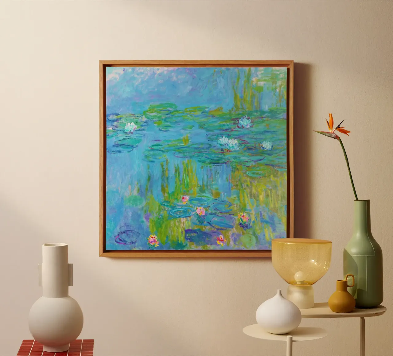 Le ninfee di Claude Monet tela con Cornice a cassetta da Venus Art
