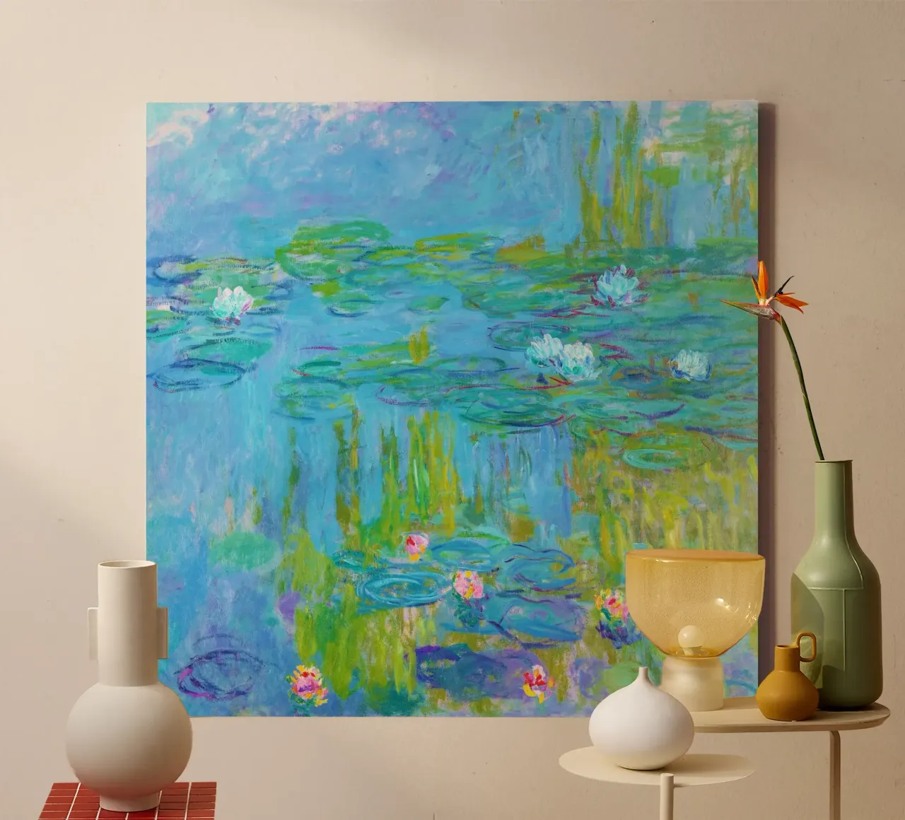 Le ninfee di Claude Monet tela con Cornice a cassetta da Venus Art