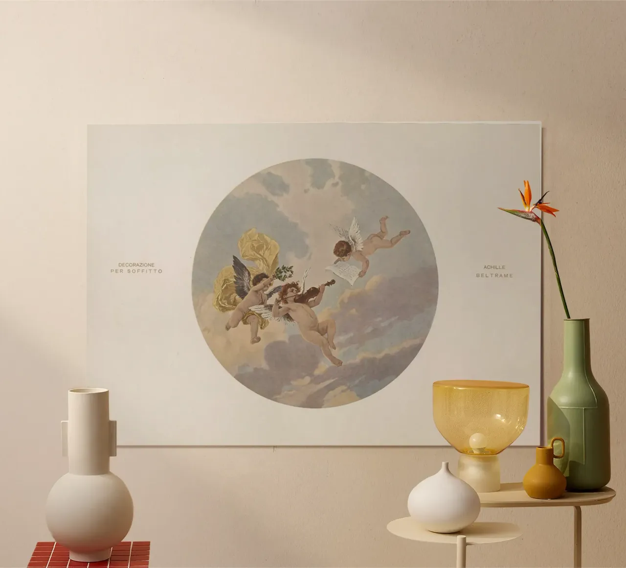 Cherubini di Achille Beltrame - Arte da soffitto neoclassica d'epoca poster con telaio in legno da ClubArt