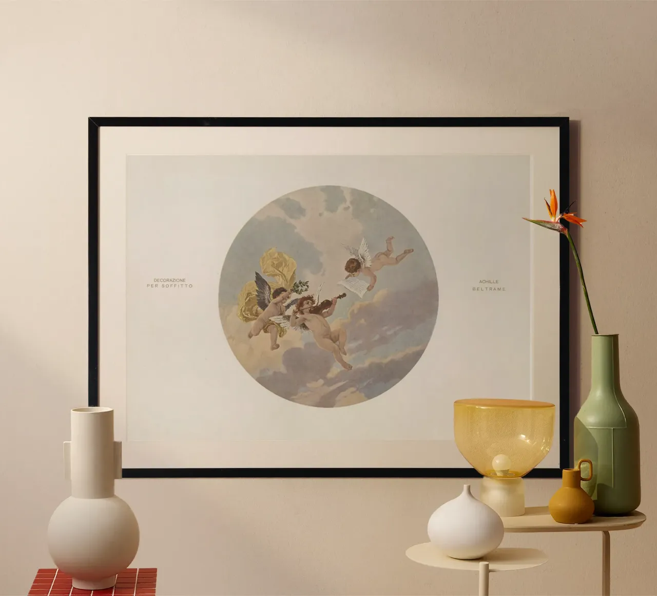 Cherubini di Achille Beltrame - Arte da soffitto neoclassica d'epoca poster con telaio in legno da ClubArt