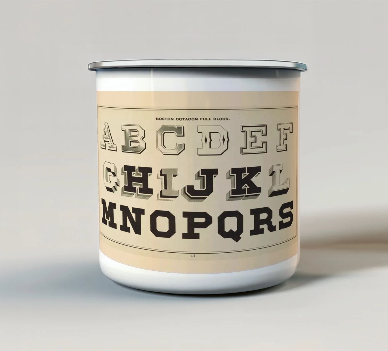 Boston Octagon Full Block Alphabet - Vintage Typography Prin enamel mug by ClubArt