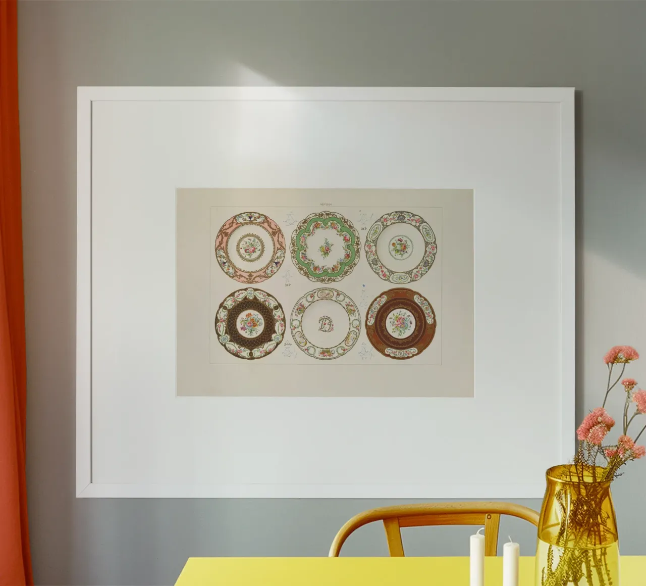 Piatti di Sèvres d'epoca - Arte floreale rococò in porcellana poster con telaio in legno da ClubArt