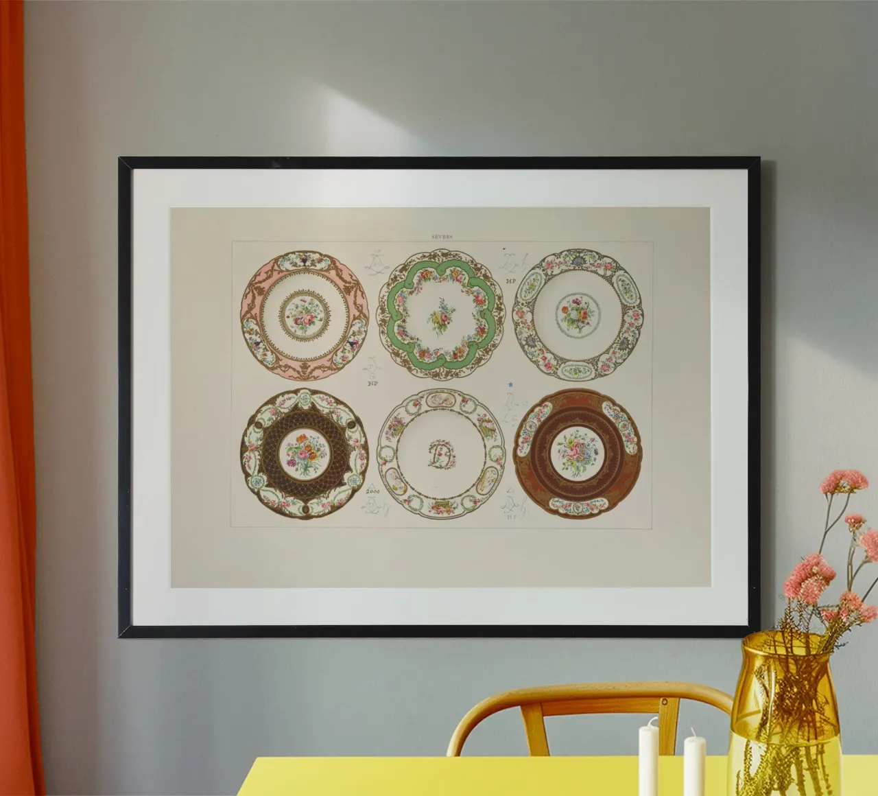 Piatti di Sèvres d'epoca - Arte floreale rococò in porcellana poster con telaio in legno da ClubArt