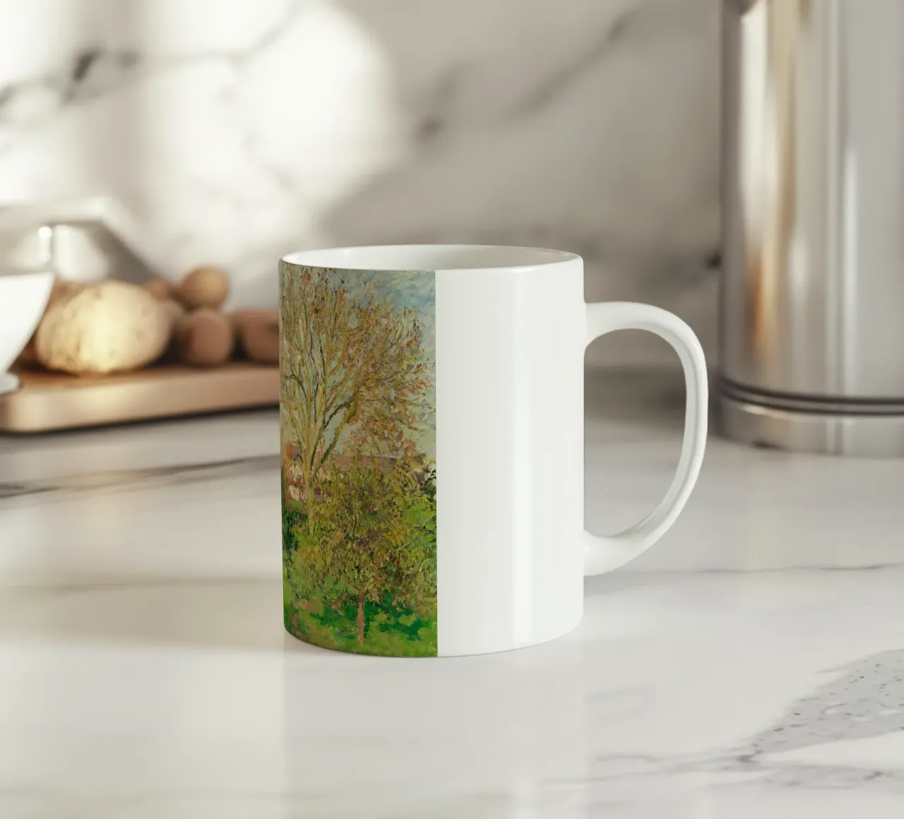 Il grande noce, mattino d'autunno di Camille Pissarro tazza in ceramica da Venus Art