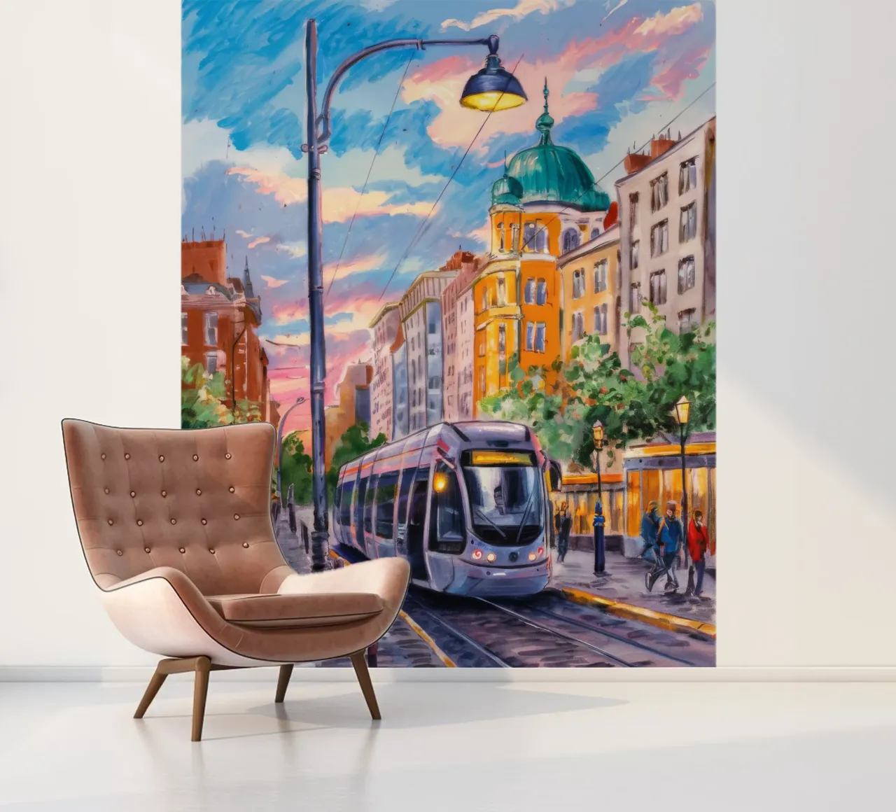 Stadstram Schemering fotobehang van Lush Essence