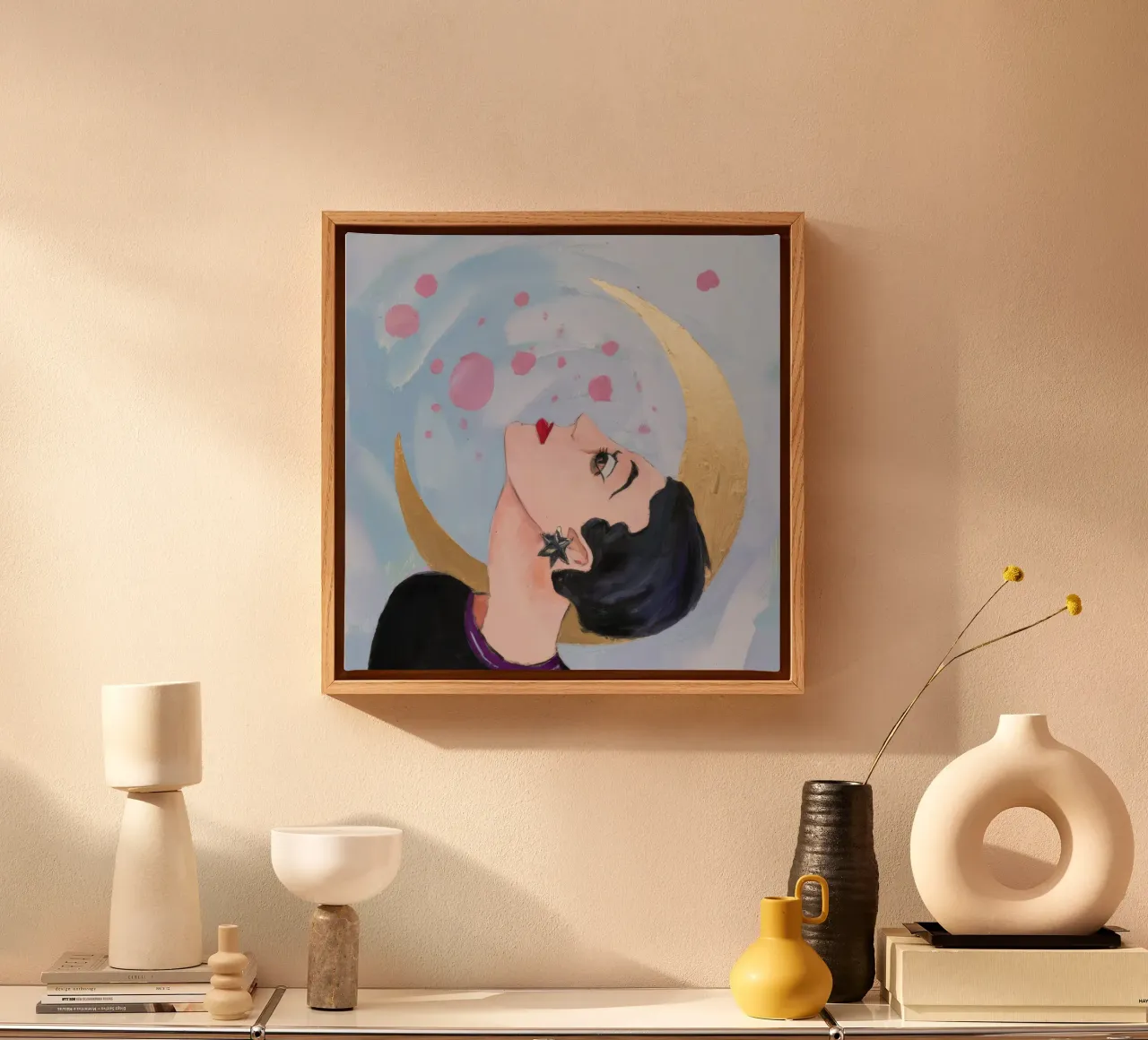 Lunar Pearl opstijging canvas met Baklijst van Vivid Reverie