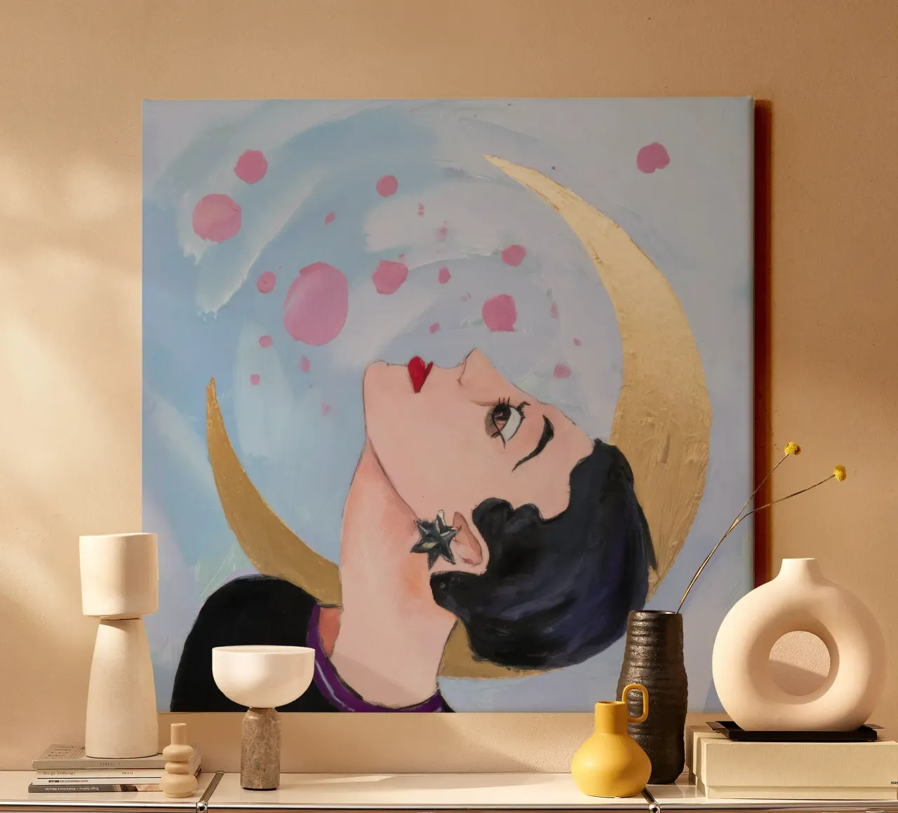Lunar Pearl opstijging canvas met Baklijst van Vivid Reverie