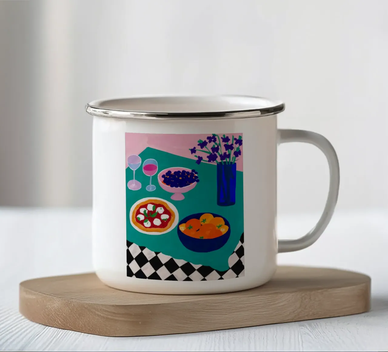 Checkered Dinner Date Emaille Tasse von Moonlite Desire