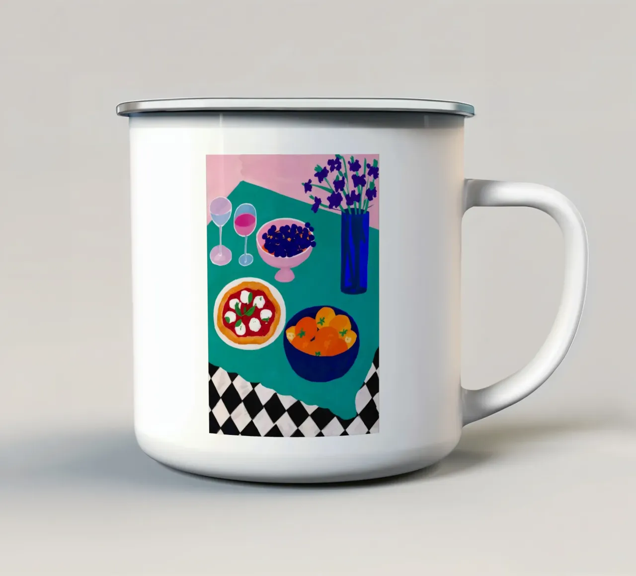Checkered Dinner Date mug en émail de Moonlite Desire