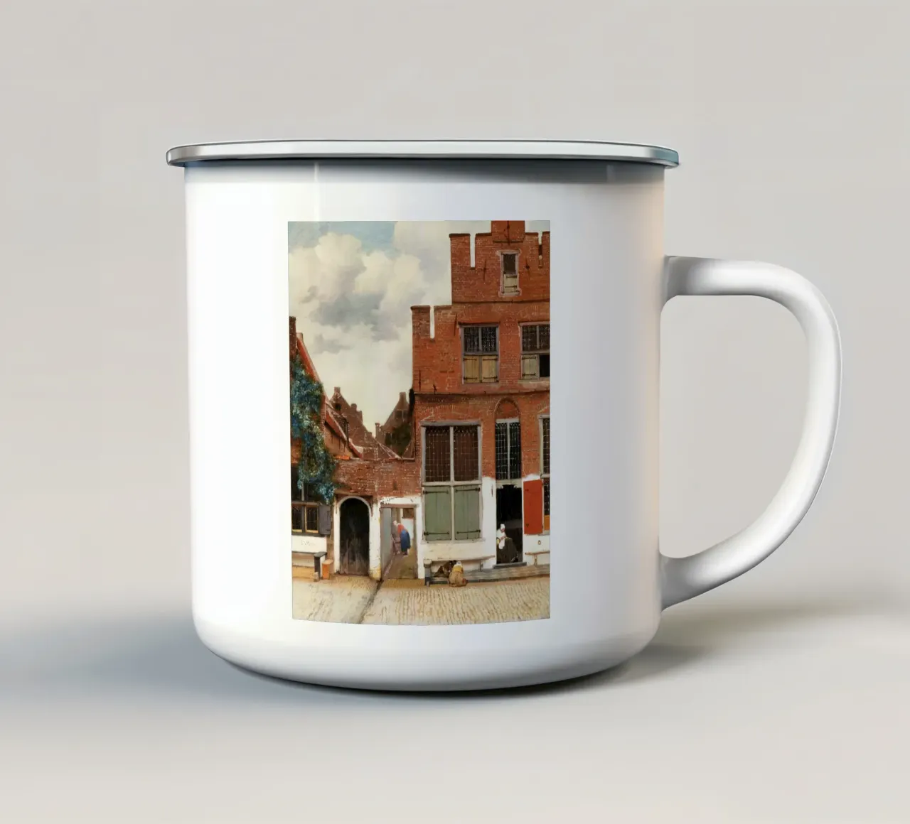 Johannes Vermeer's The Little Street (ca. 1658) enamel mug by Venus Art