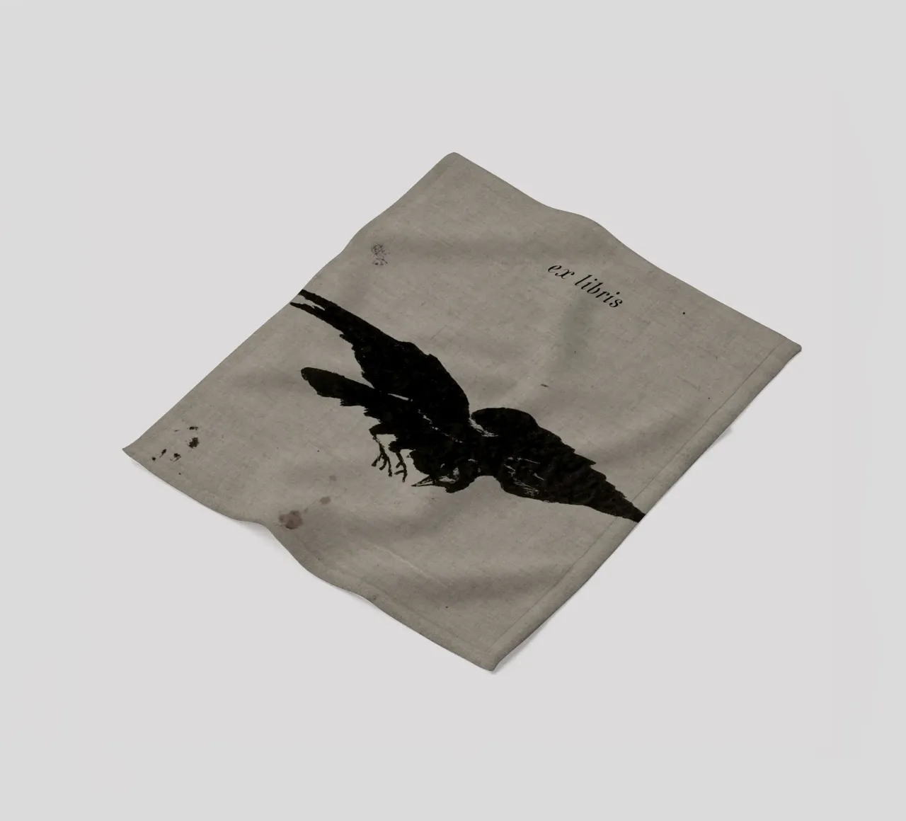 Silhouette di corvo "Ex Libris" - Targhetta per libri gotici d'epoca coperta in pile da ClubArt