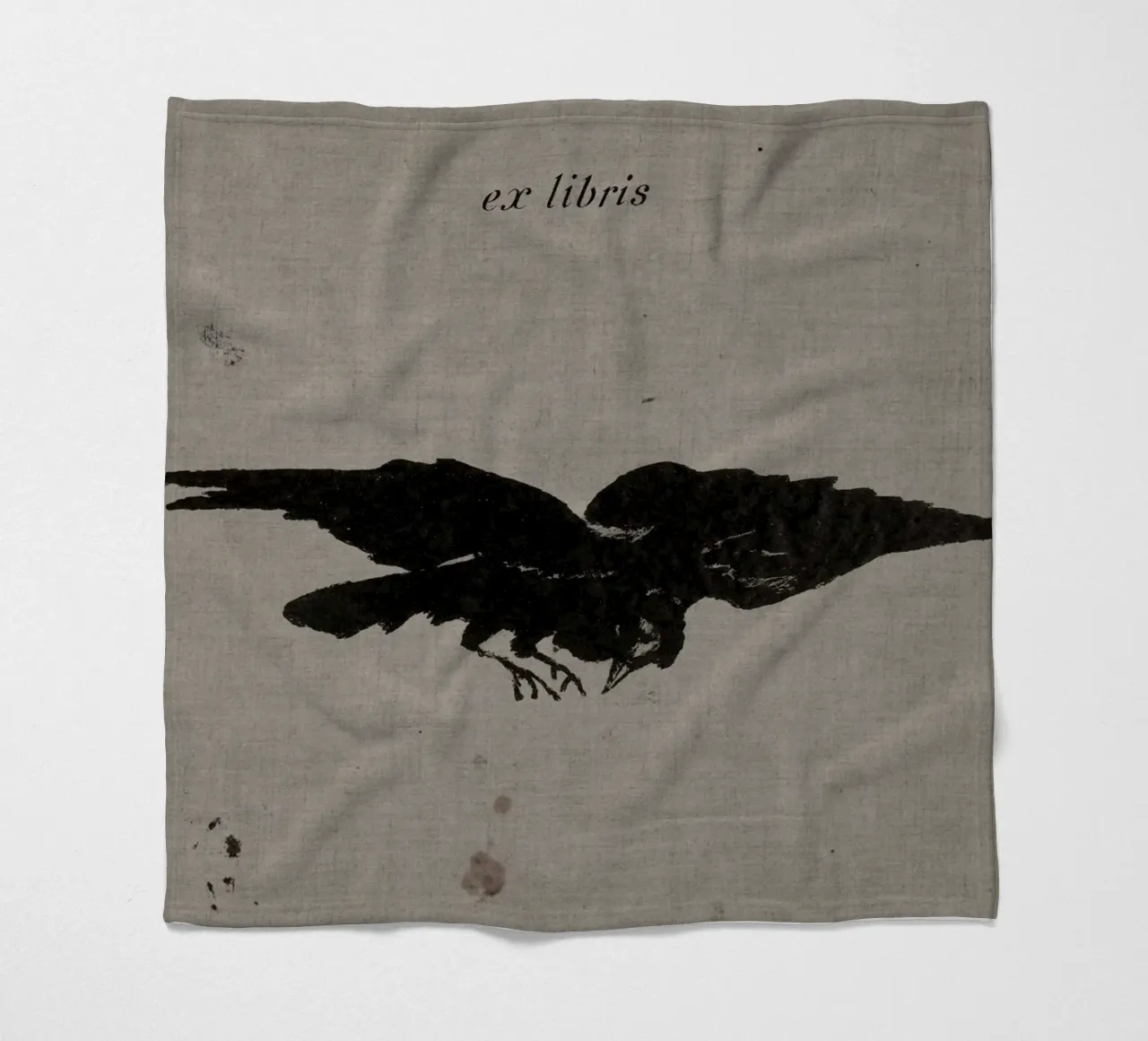Silhouette di corvo "Ex Libris" - Targhetta per libri gotici d'epoca coperta in pile da ClubArt