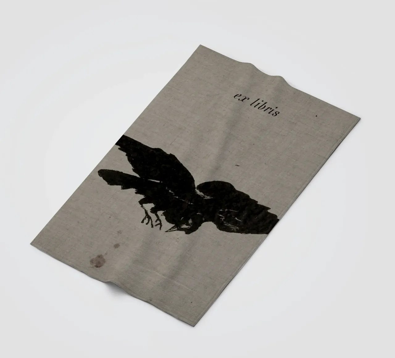 Silhouette di corvo "Ex Libris" - Targhetta per libri gotici d'epoca coperta in pile da ClubArt