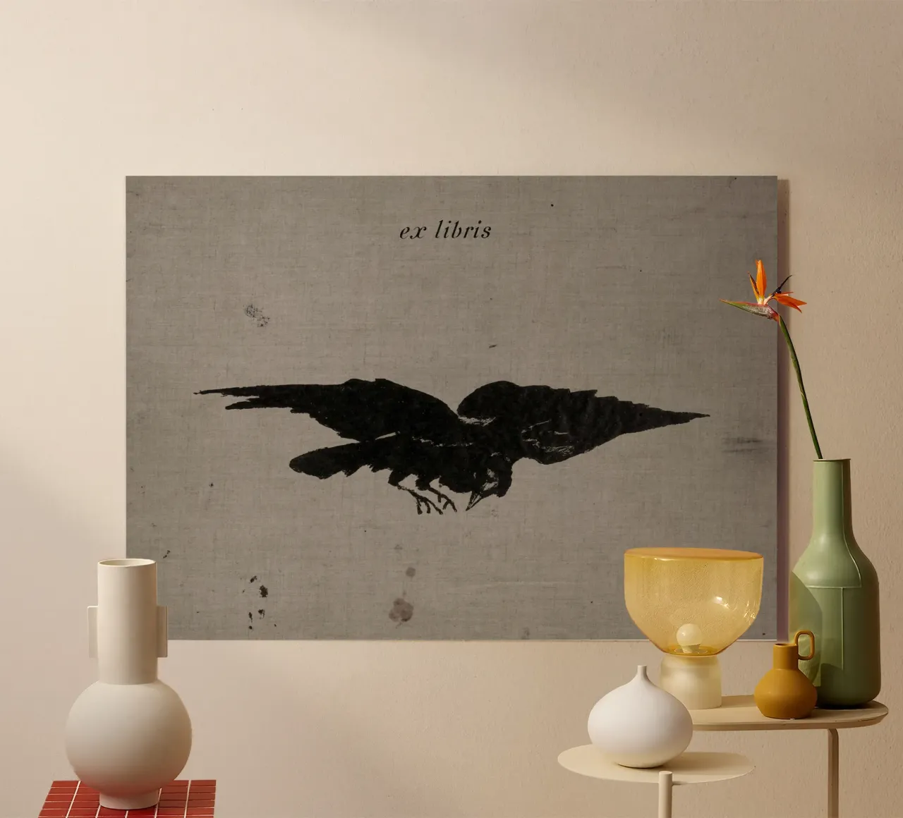 Silueta de cuervo "Ex Libris" - Rótulo gótico de época metacrilato de ClubArt