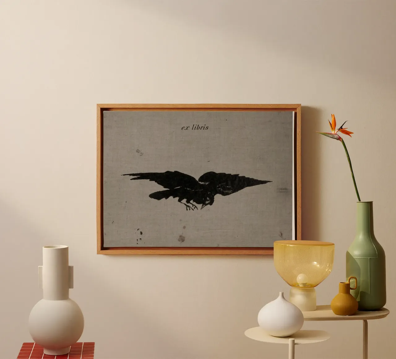 "Ex Libris' Raven Silhouet - Vintage Gothic Bookplate Kunst canvas met Baklijst van ClubArt