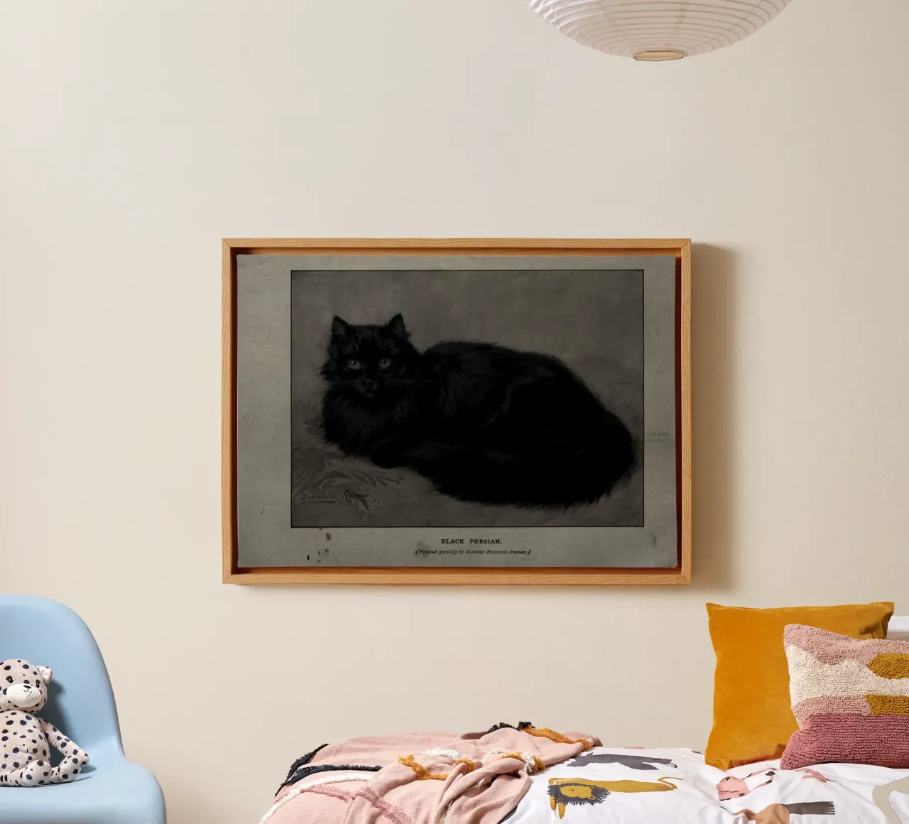 Henriëtte Ronner-Knip - Zwarte Perzische Kat - Vintage huisdier kunst canvas met Baklijst van ClubArt