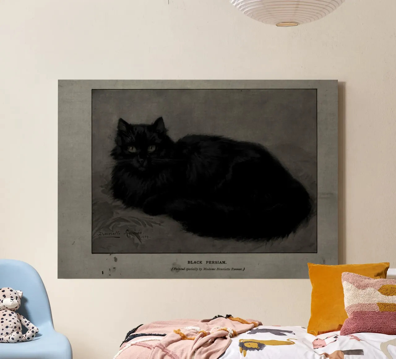 Henriëtte Ronner-Knip - Zwarte Perzische Kat - Vintage huisdier kunst canvas met Baklijst van ClubArt