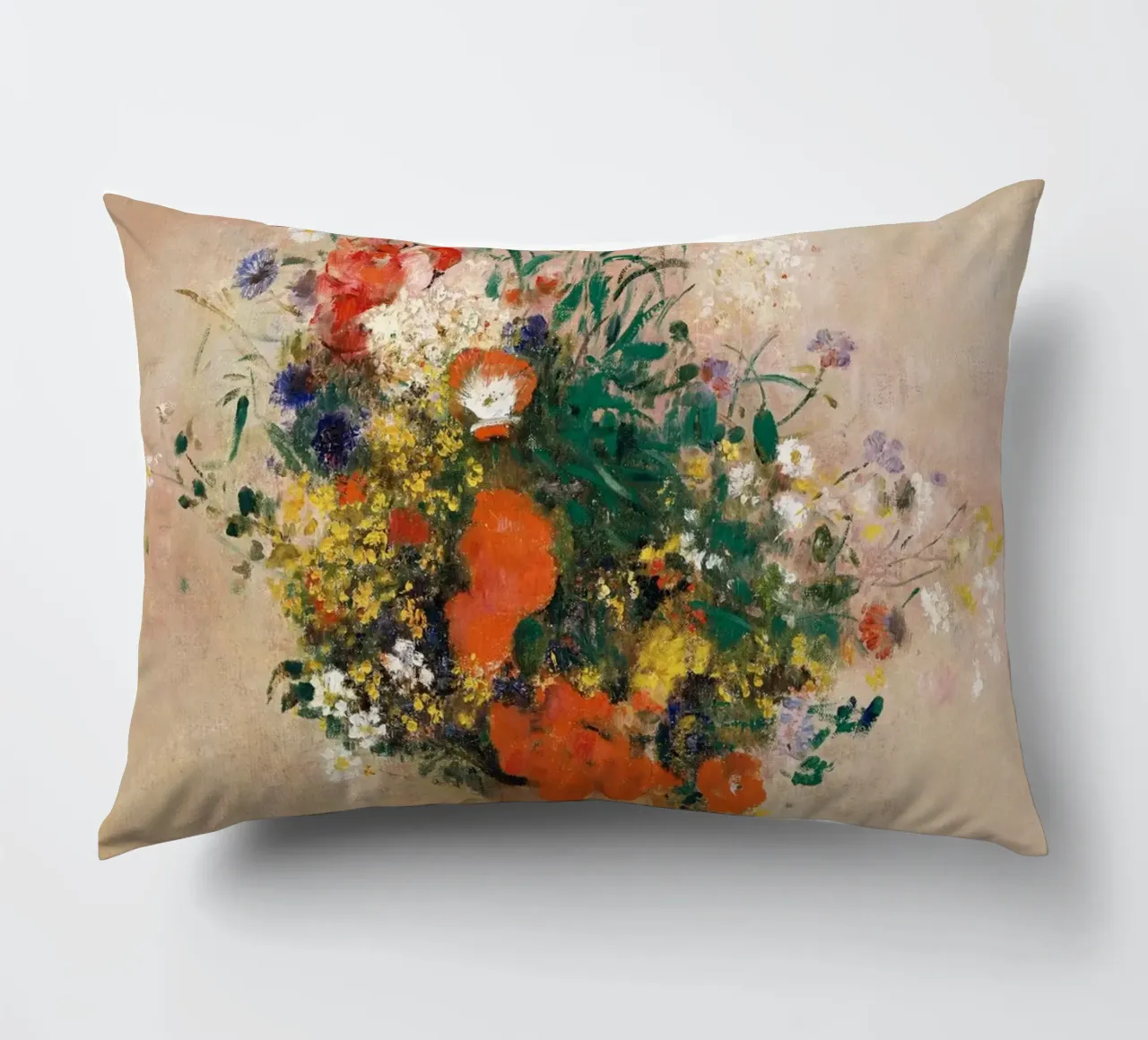 Odilon Redon’s Vase of Flowers (Pink Background) (1906) decorative cushion by Venus Art