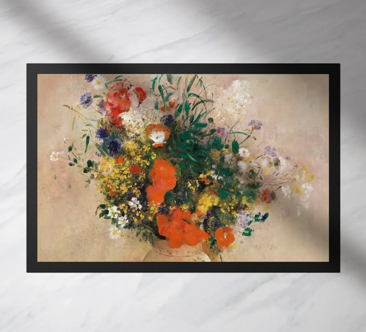 Vaso di fiori di Odilon Redon (sfondo rosa) (1906) zerbino da Venus Art