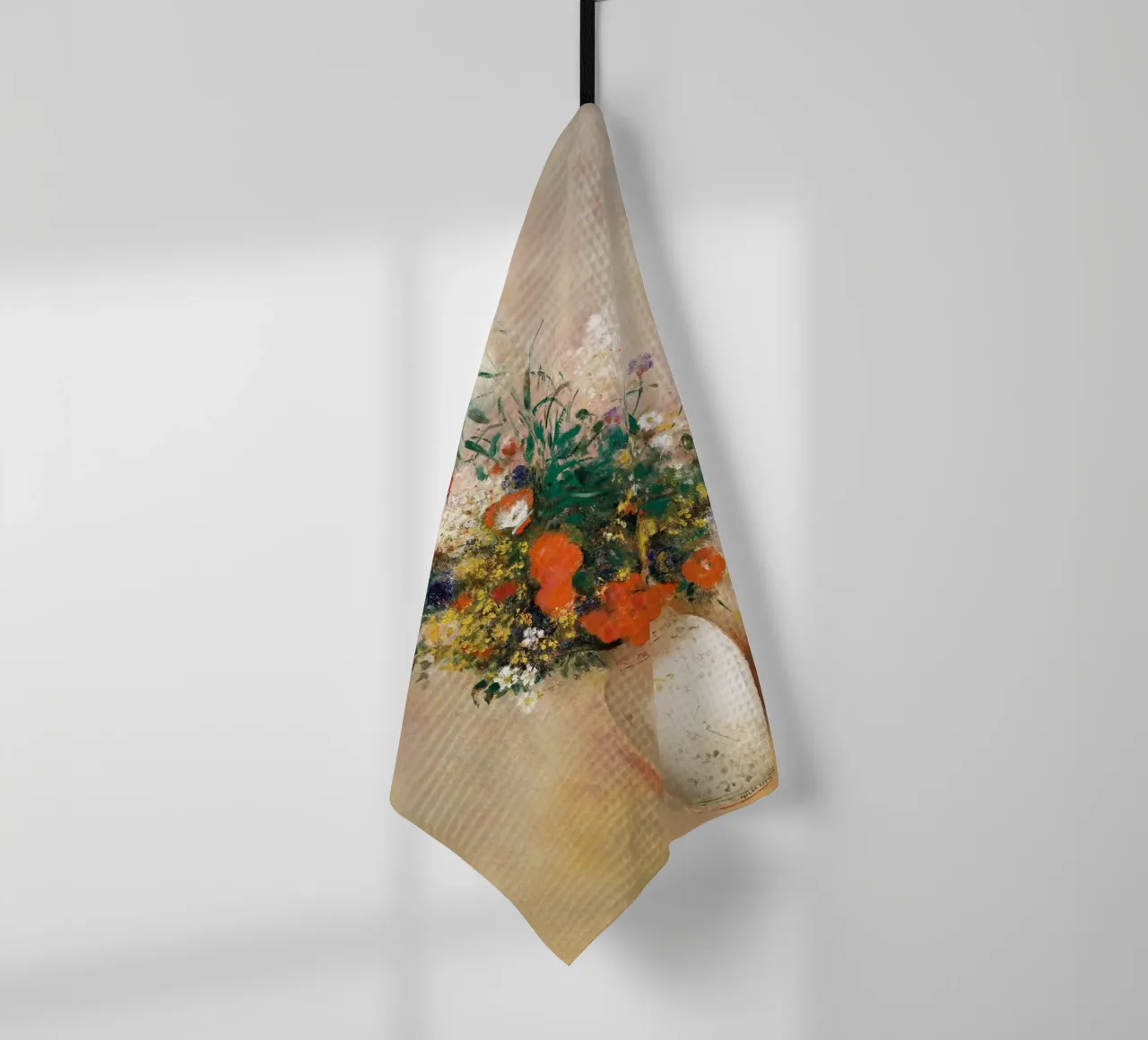 Odilon Redon’s Vase of Flowers (Pink Background) (1906) tea towel by Venus Art