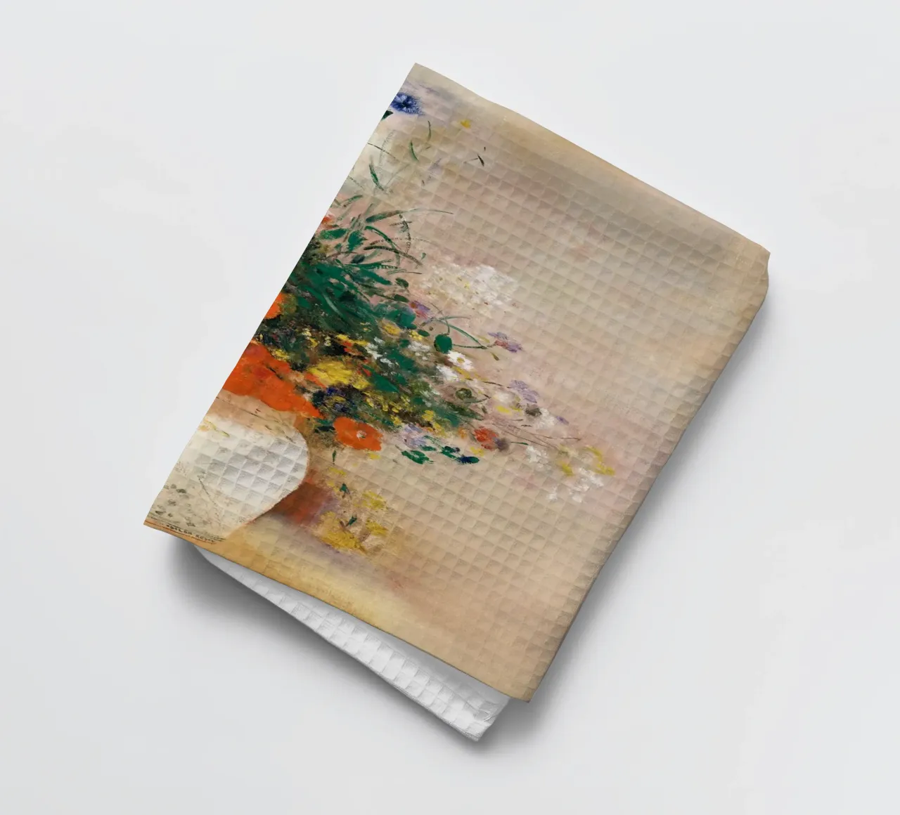 Odilon Redon’s Vase of Flowers (Pink Background) (1906) tea towel by Venus Art