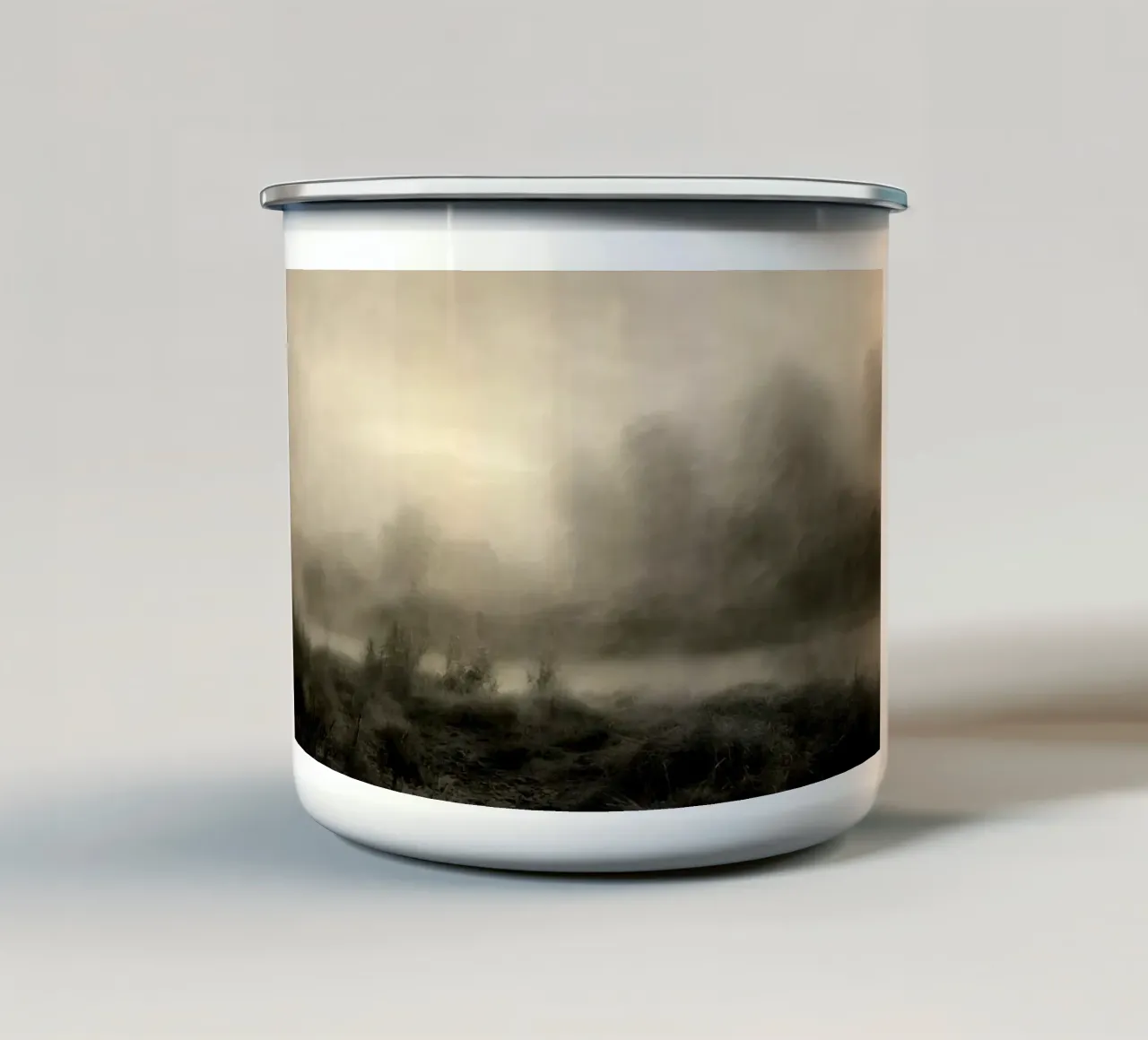 Sfeervol mistig landschap - Dark Academia Art emaille mok van ClubArt