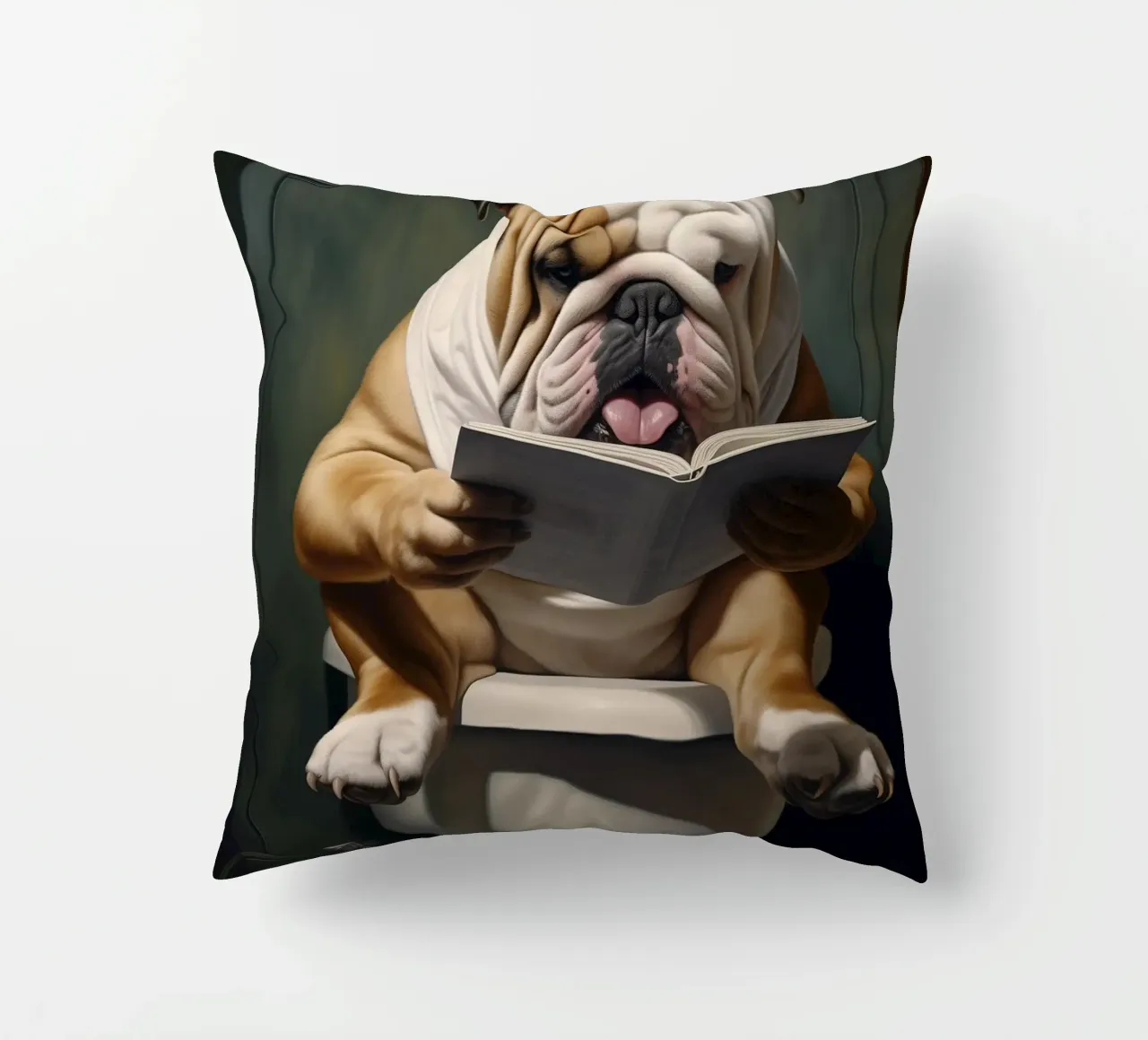 Cane toro che legge un libro nella toilette cuscino da Fleur de Lys