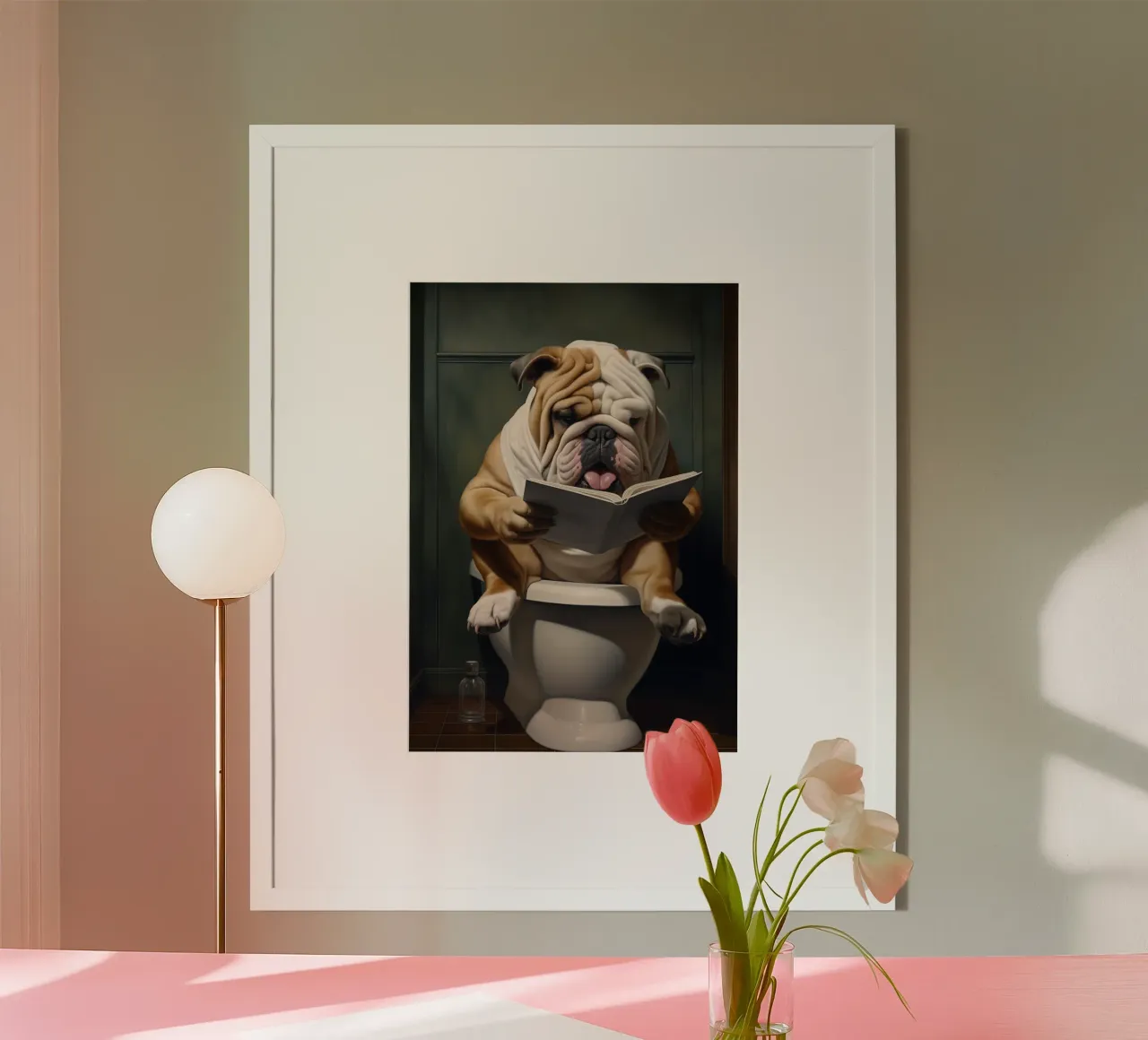 Bull Dog leyendo un libro en el retrete poster de Fleur de Lys