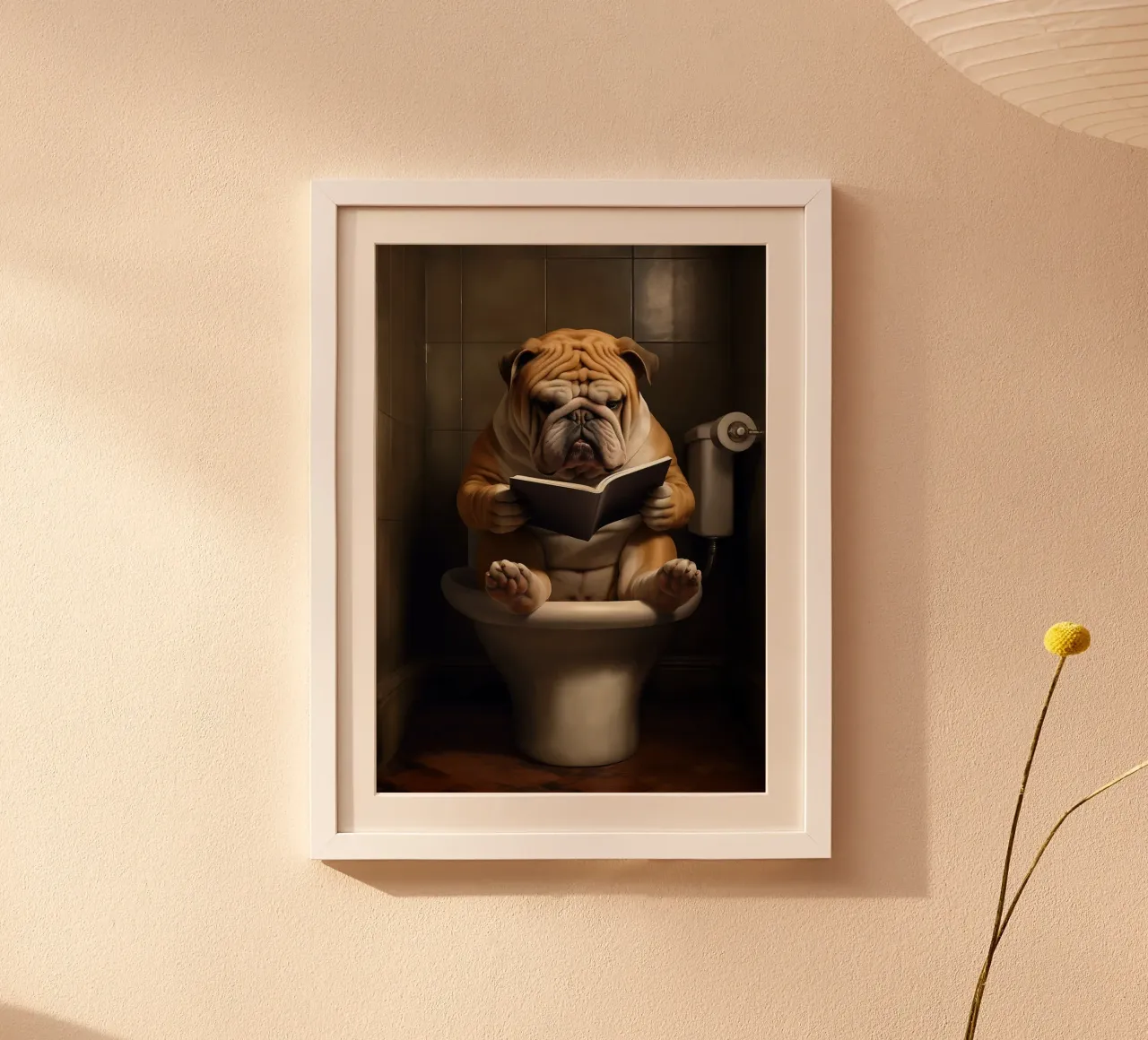 Bull Dog leyendo un libro en el retrete poster de Fleur de Lys