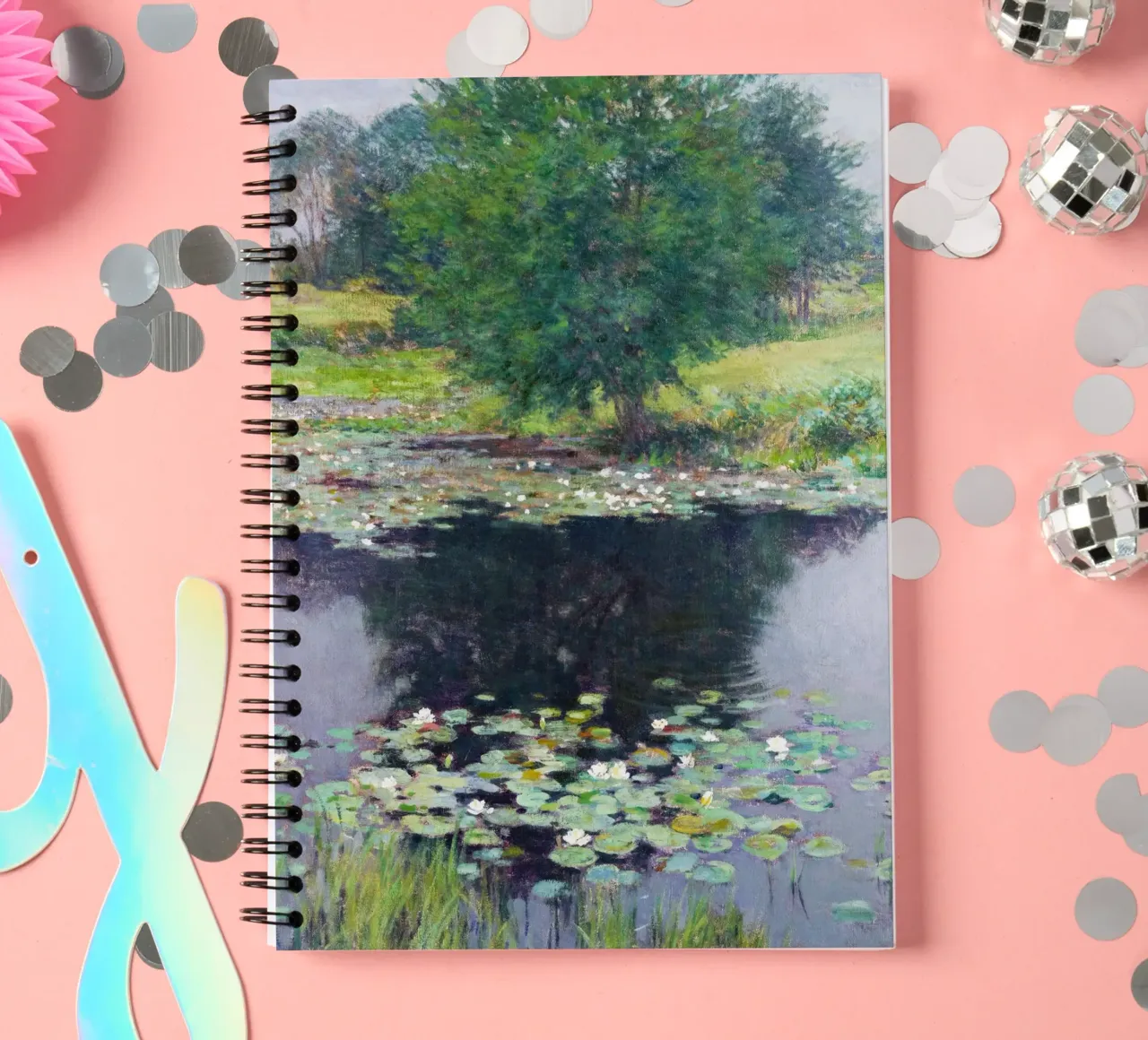 Pond Lilies by Willard Leroy Metcalf spiral notebook by Venus Art
