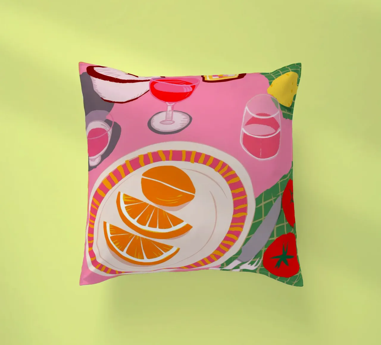 Pink Citrus Soiree decorative cushion by Moonlite Desire