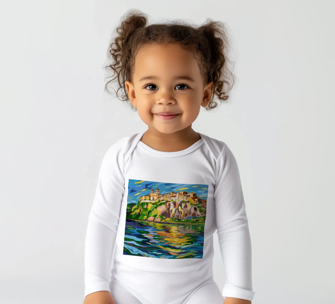 Citadel River Reflection long-sleeve baby romper by Lush Essence