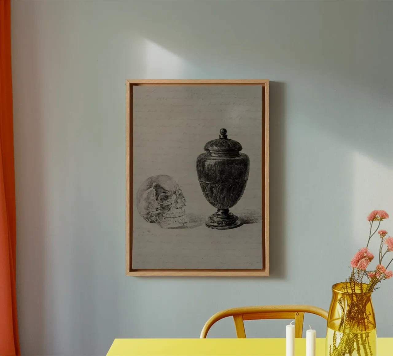 Vintage Vanitas Schedel & Urn Print - Dark Academia Art canvas met Baklijst van ClubArt