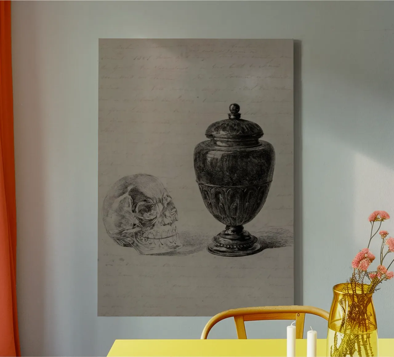 Vintage Vanitas Schedel & Urn Print - Dark Academia Art canvas met Baklijst van ClubArt