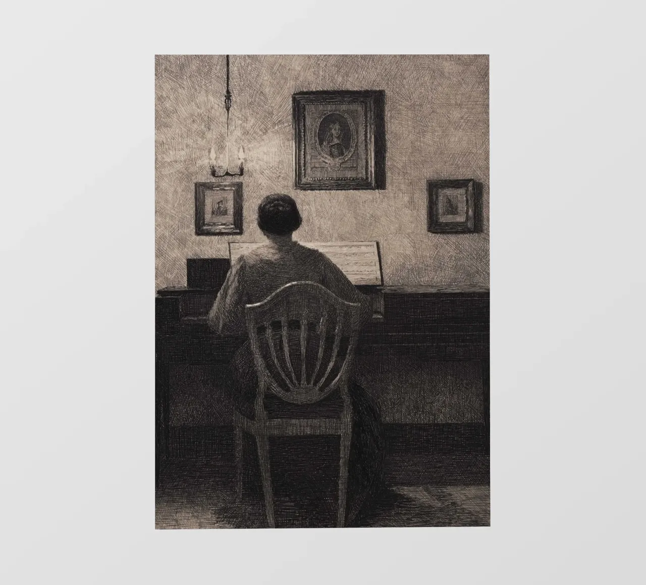 Vilhelm Hammershøi - Interno con donna al pianoforte - Nordic A pellicola backlit da ClubArt