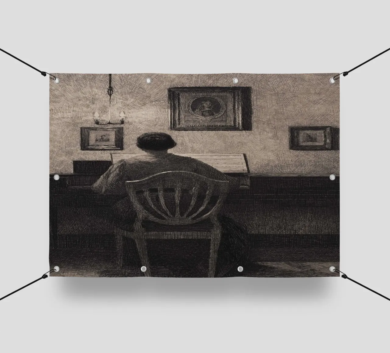 Vilhelm Hammershøi - Interno con donna al pianoforte - Nordic A telo in pvc da ClubArt