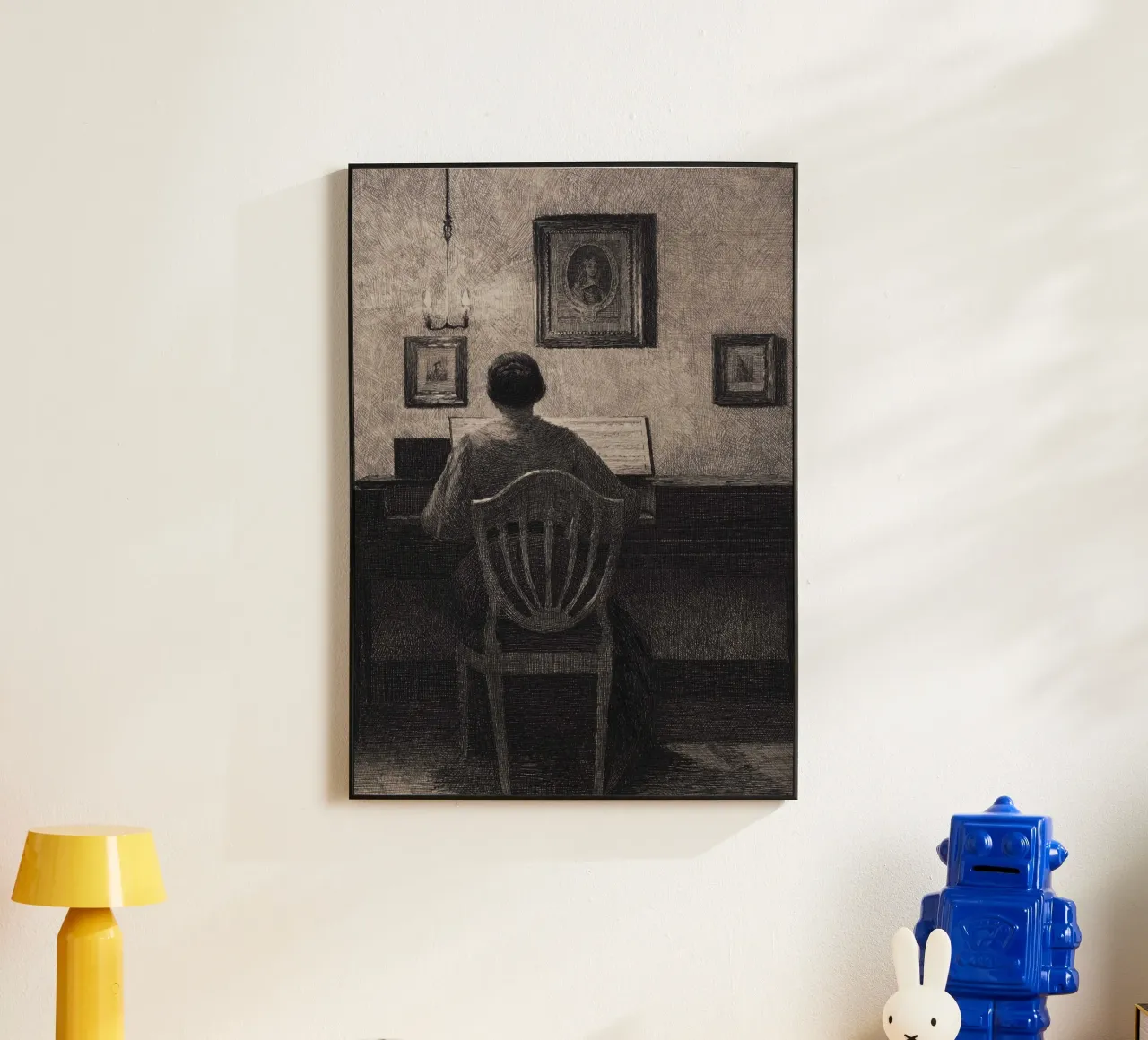 Vilhelm Hammershøi - Interno con donna al pianoforte - Nordic A alluminio dibond da ClubArt