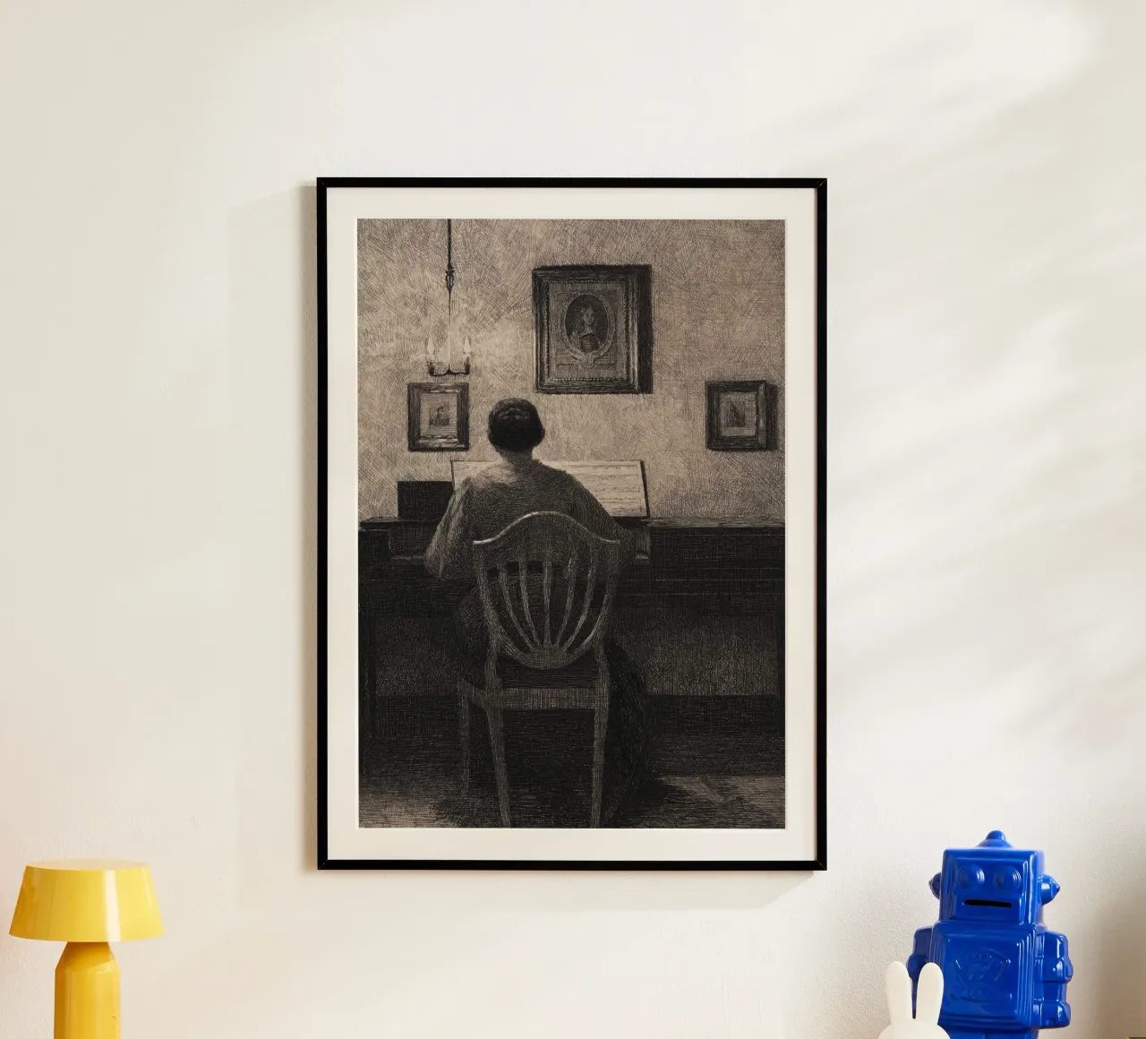 Vilhelm Hammershøi - Interno con donna al pianoforte - Nordic A carta hahnemühle da ClubArt