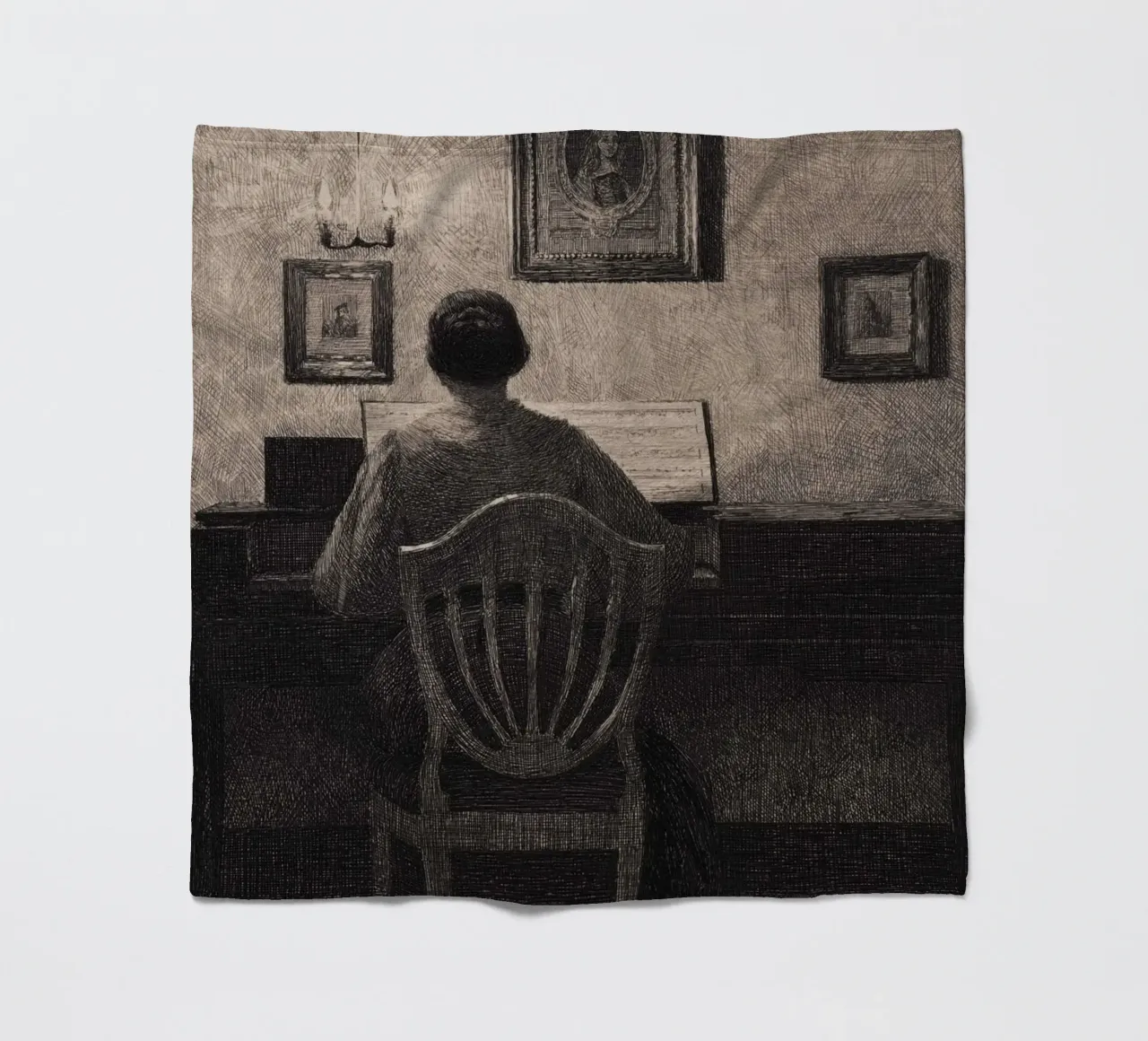 Vilhelm Hammershøi - Interno con donna al pianoforte - Nordic A coperta in pile da ClubArt