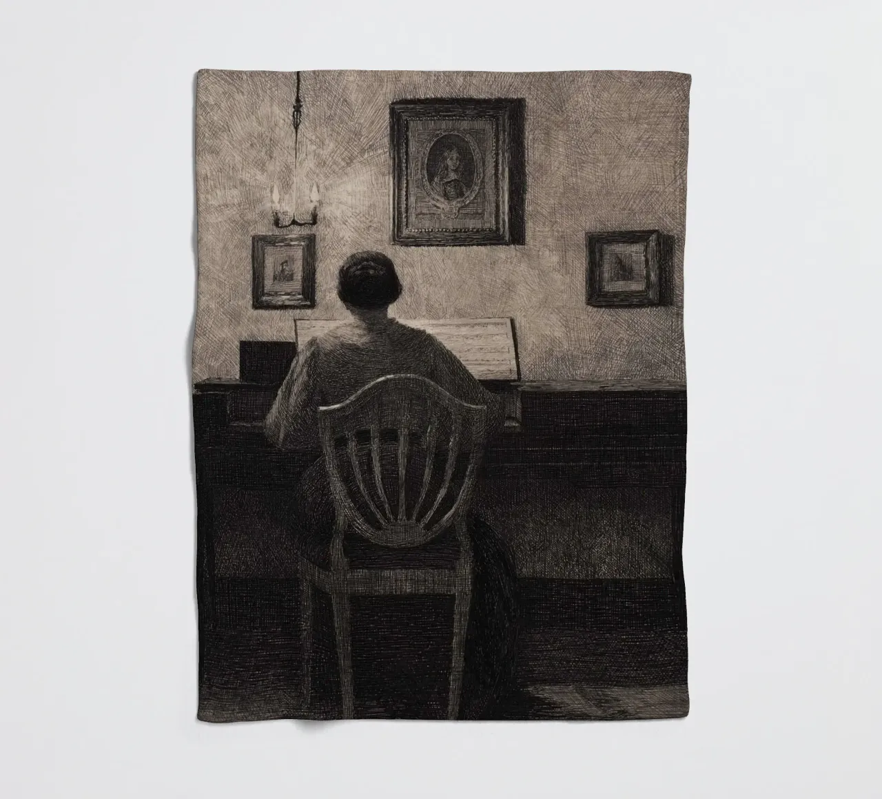 Vilhelm Hammershøi - Interno con donna al pianoforte - Nordic A coperta in pile da ClubArt