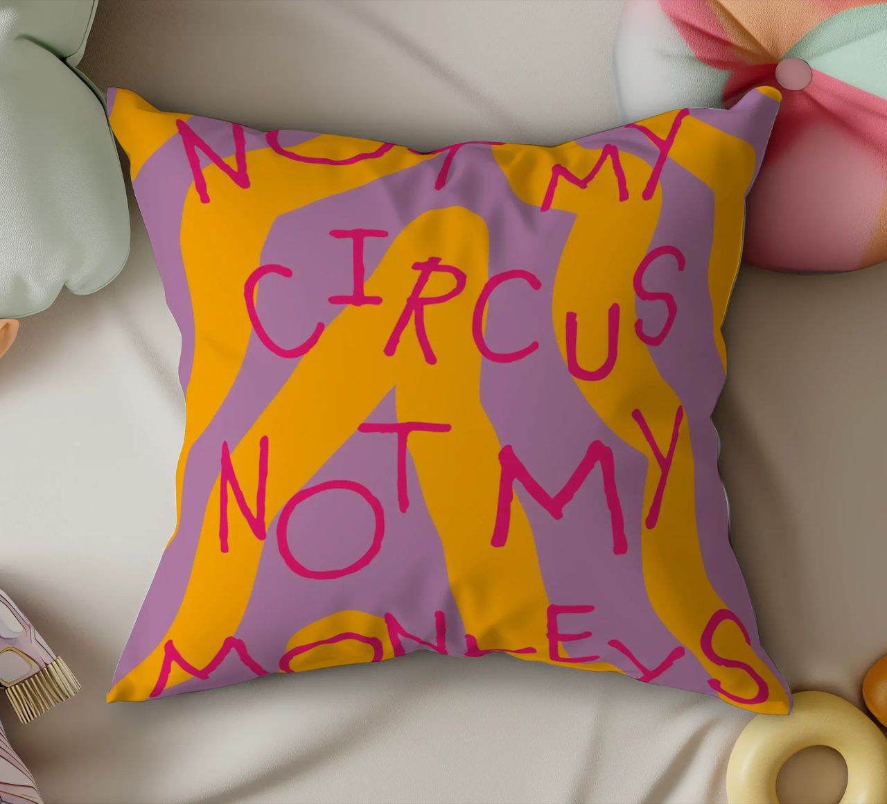 not my circus not my monkeys. cuscino da FRICKE DESIGN